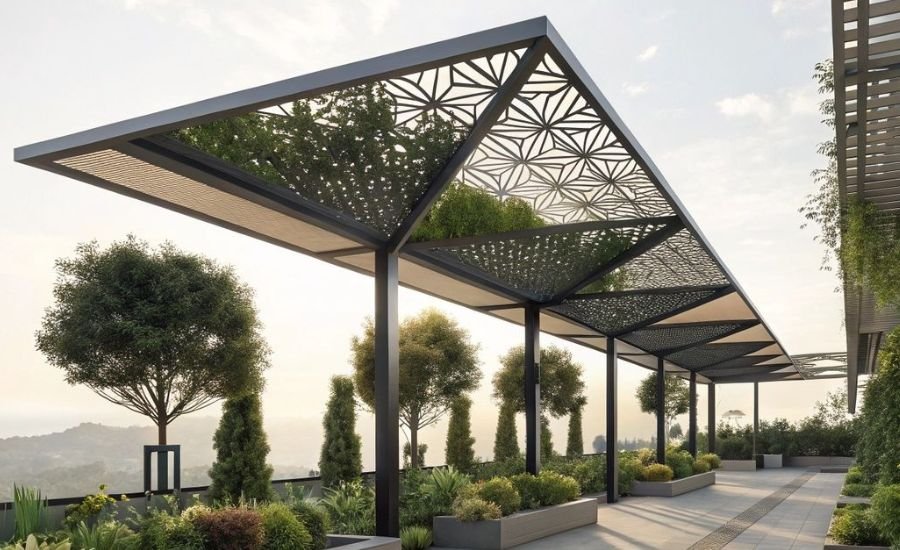 Modern aluminum pergola design for outdoor living space